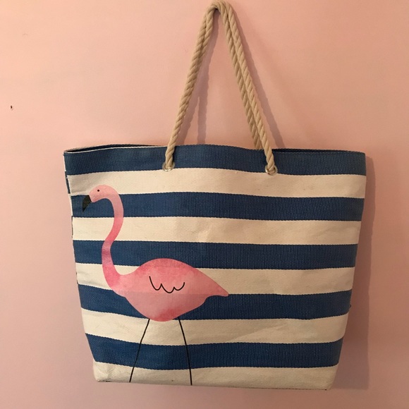 Flamingo Striped Beach Tote - Picture 2 of 3